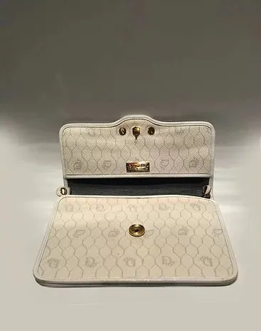 1980s CHRISTIAN DIOR WHITE Monogram Envelope CLUTCH BAG
