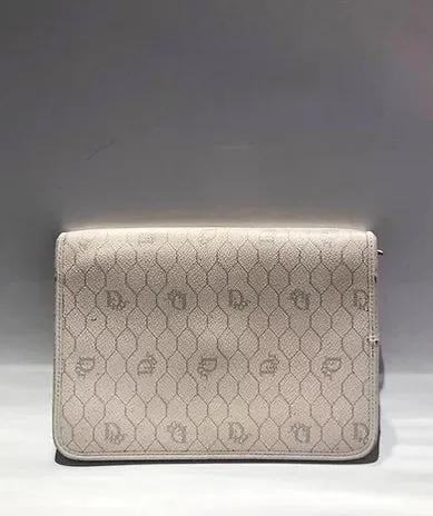 1980s CHRISTIAN DIOR WHITE Monogram Envelope CLUTCH BAG
