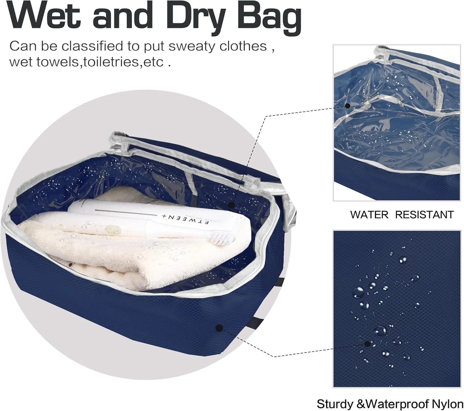 8 Set Expandable Compression Packing Cubes for Suitcases Travel Essentials Carry On Waterproof Storage Bag With Dry And Wet Separation Dark Blue