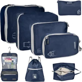 8 Set Expandable Compression Packing Cubes for Suitcases Travel Essentials Carry On Waterproof Storage Bag With Dry And Wet Separation Dark Blue