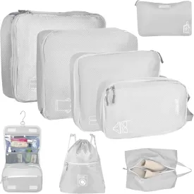 8 Set Expandable Compression Packing Cubes for Suitcases Travel Essentials Carry On Waterproof Storage Bag With Dry And Wet Separation Silvery