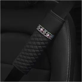 AICEL 2 Pcs Auto Seat Belt Cover, Sparkling Rhinestone Shoulder Strap for a More Comfortable Driving, Harness Pads Protect Your Neck, Accessories Compatible with All Cars and Backpack (Black)