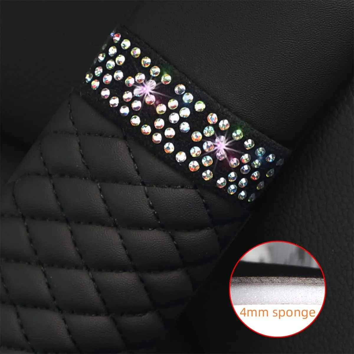 AICEL 2 Pcs Auto Seat Belt Cover, Sparkling Rhinestone Shoulder Strap for a More Comfortable Driving, Harness Pads Protect Your Neck, Accessories Compatible with All Cars and Backpack (Black)