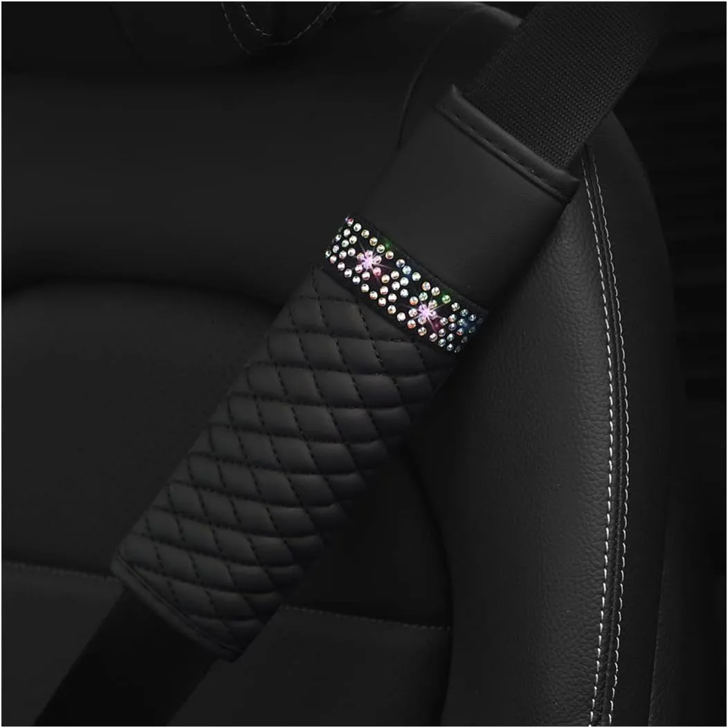 AICEL 2 Pcs Auto Seat Belt Cover, Sparkling Rhinestone Shoulder Strap for a More Comfortable Driving, Harness Pads Protect Your Neck, Accessories Compatible with All Cars and Backpack (Black)