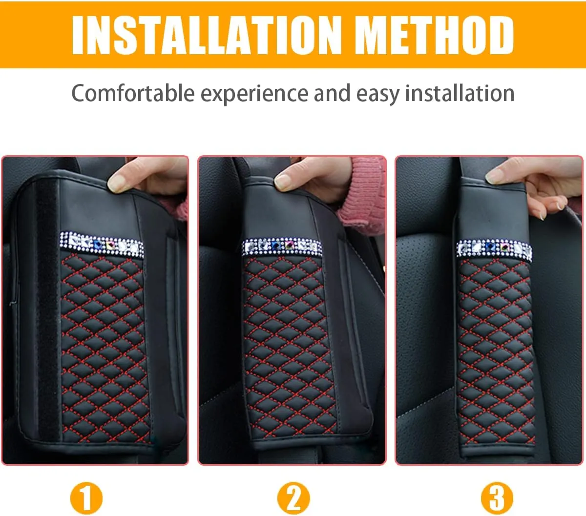 AICEL 2 Pcs Auto Seat Belt Cover, Sparkling Rhinestone Shoulder Strap for a More Comfortable Driving, Harness Pads Protect Your Neck, Accessories Compatible with All Cars and Backpack (Black)