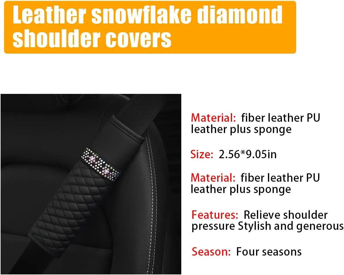 AICEL 2 Pcs Auto Seat Belt Cover, Sparkling Rhinestone Shoulder Strap for a More Comfortable Driving, Harness Pads Protect Your Neck, Accessories Compatible with All Cars and Backpack (Black)