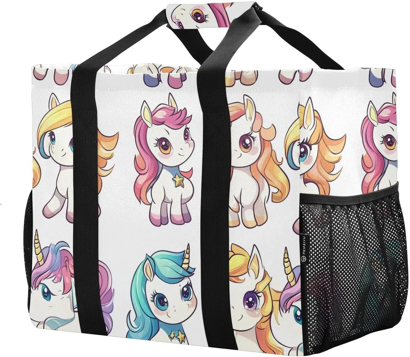 ALAZA Flower Unicorn Pattern Waterproof Beach Tote Bags