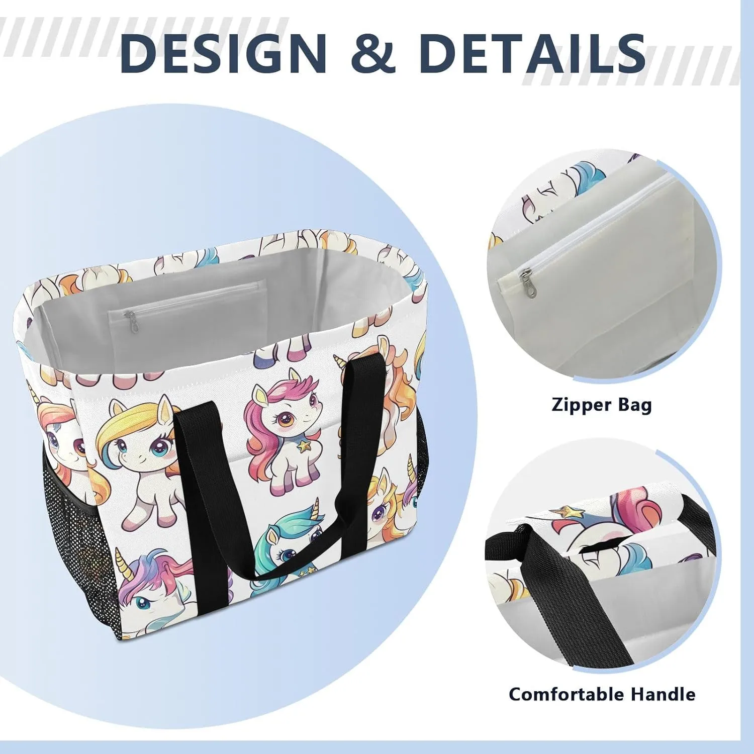 ALAZA Flower Unicorn Pattern Waterproof Beach Tote Bags