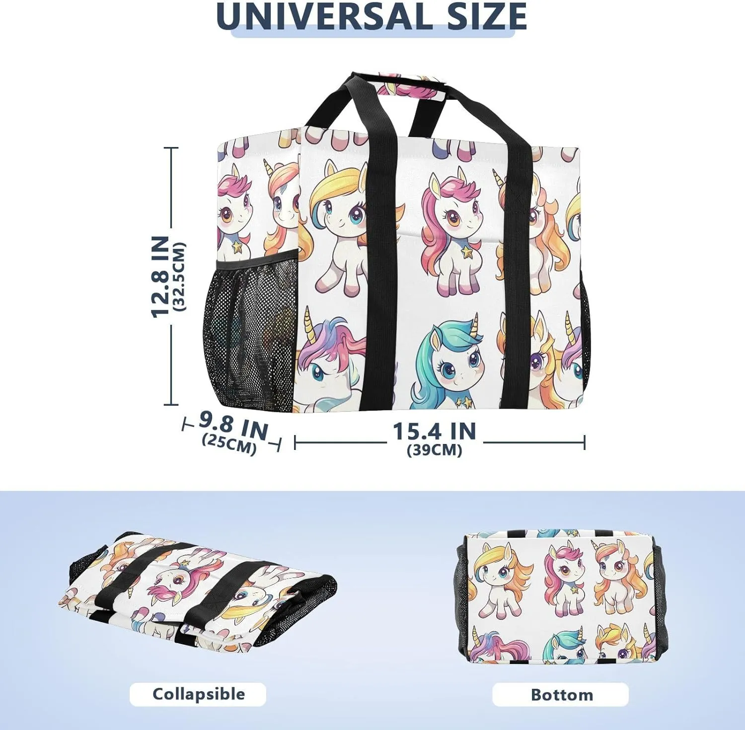 ALAZA Flower Unicorn Pattern Waterproof Beach Tote Bags
