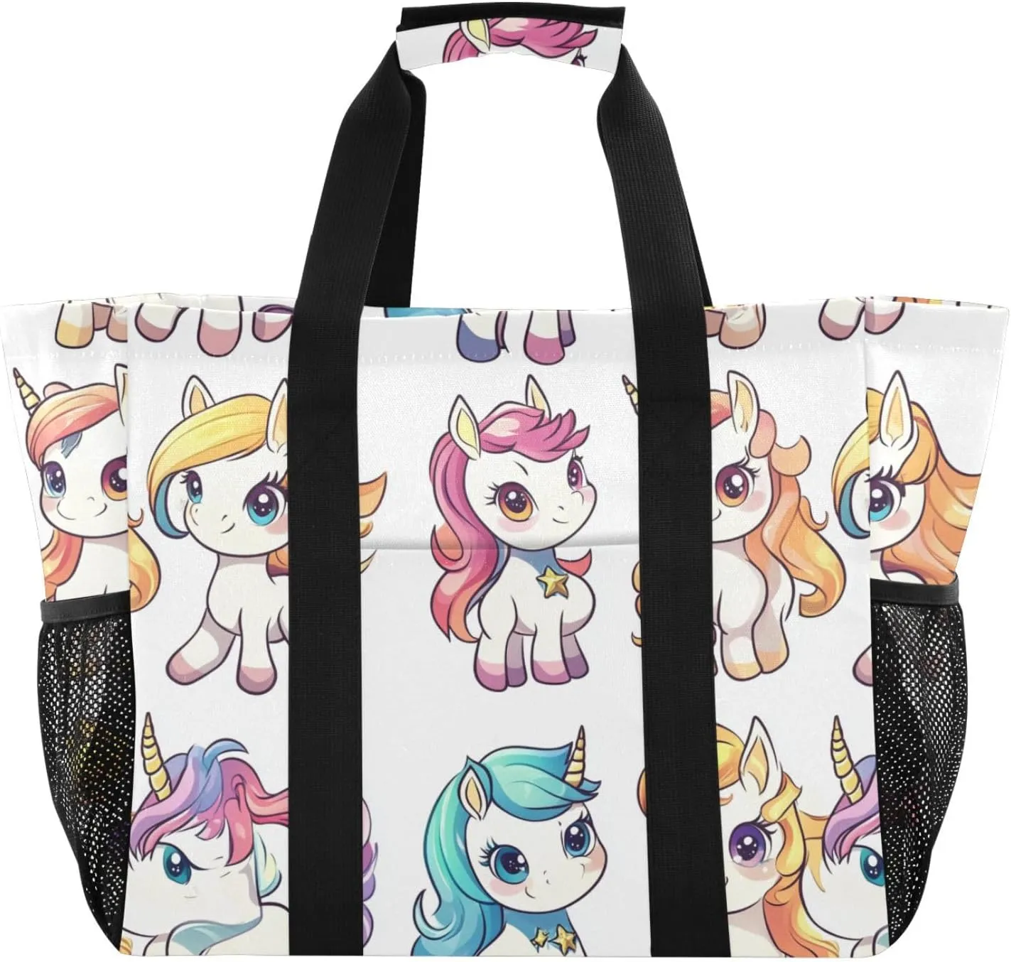 ALAZA Flower Unicorn Pattern Waterproof Beach Tote Bags