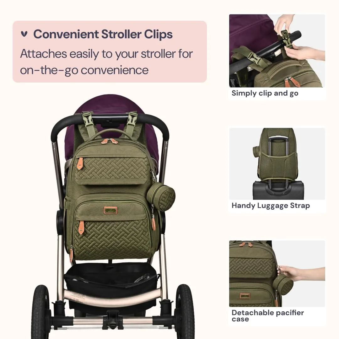 BabbleRoo Diaper Bag Backpack, Travel Backpack with Changing Pad, Pacifier Case & Stroller Straps, Multifunction, Waterproof, Unisex  Army Green