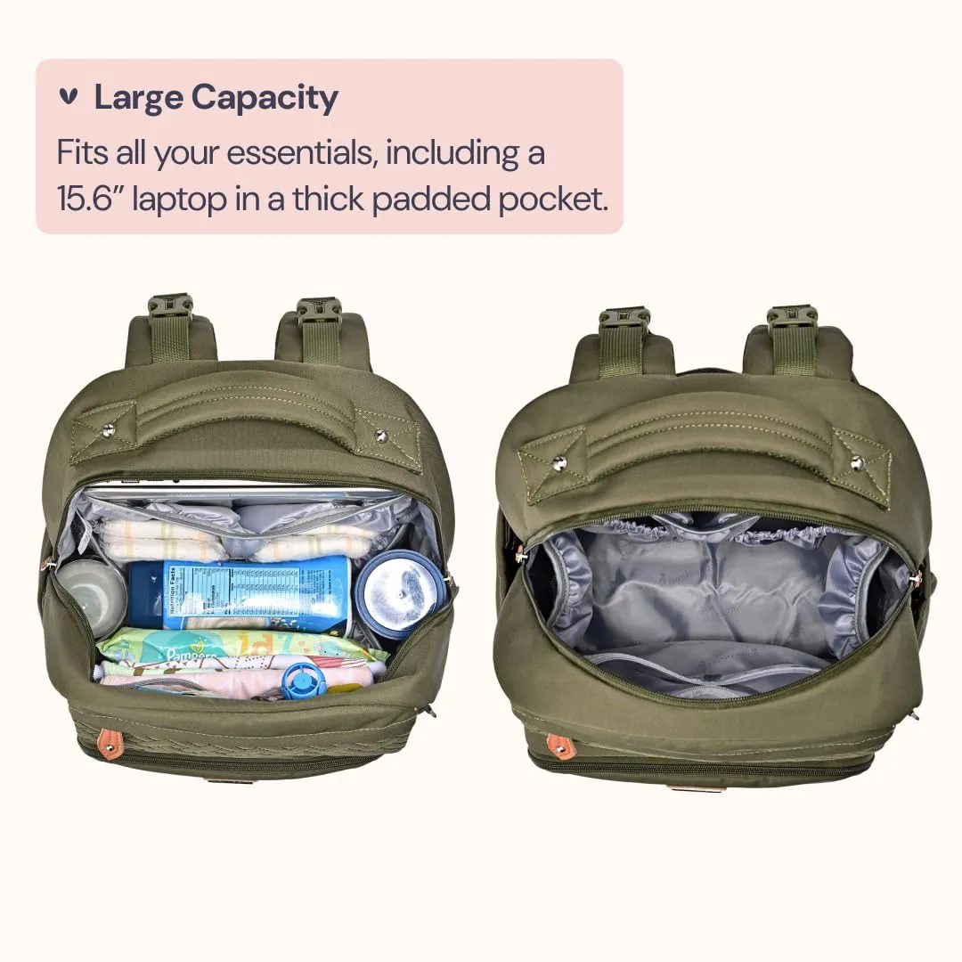 BabbleRoo Diaper Bag Backpack, Travel Backpack with Changing Pad, Pacifier Case & Stroller Straps, Multifunction, Waterproof, Unisex  Army Green