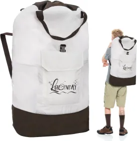 Backpack Laundry Bag, 125L Extra Large Travel Laundry Backpack, Waterproof Oxford Fabric Hamper Bag with Shoulder Straps, Extendable Dirty Clothes Bags for College Laundromat Apartment, Khaki