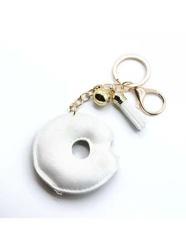 Bling Crystal White Sprinkled Donut Keychain Keyring Bag Purse Charm