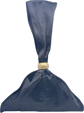 BY FAR Black Satin Triangle Evening Bag With Crystal Embellished Ring