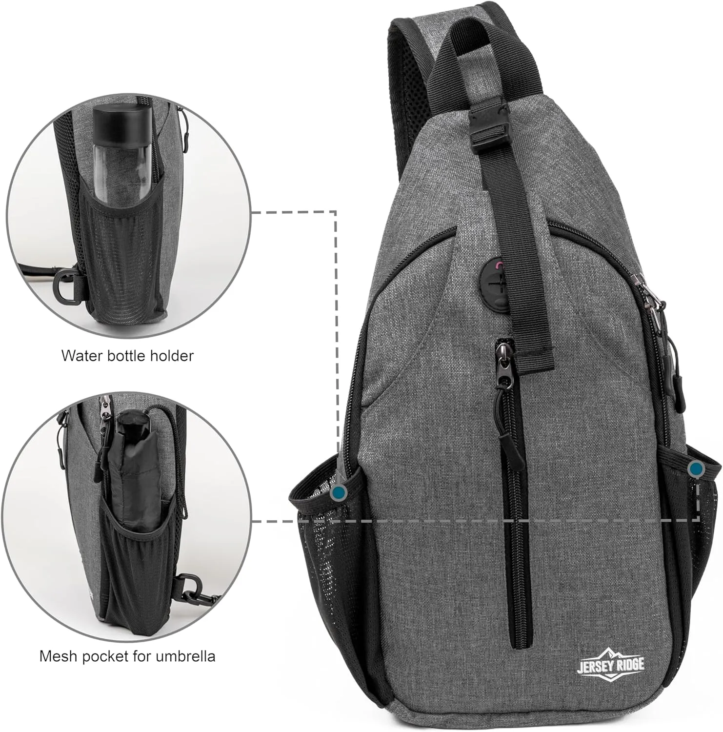 Crossbody Sling Bag  Anti-Theft Carryall Daypack Backpack with Adjustable Chest Strap for Travel or Hiking (Grey)
