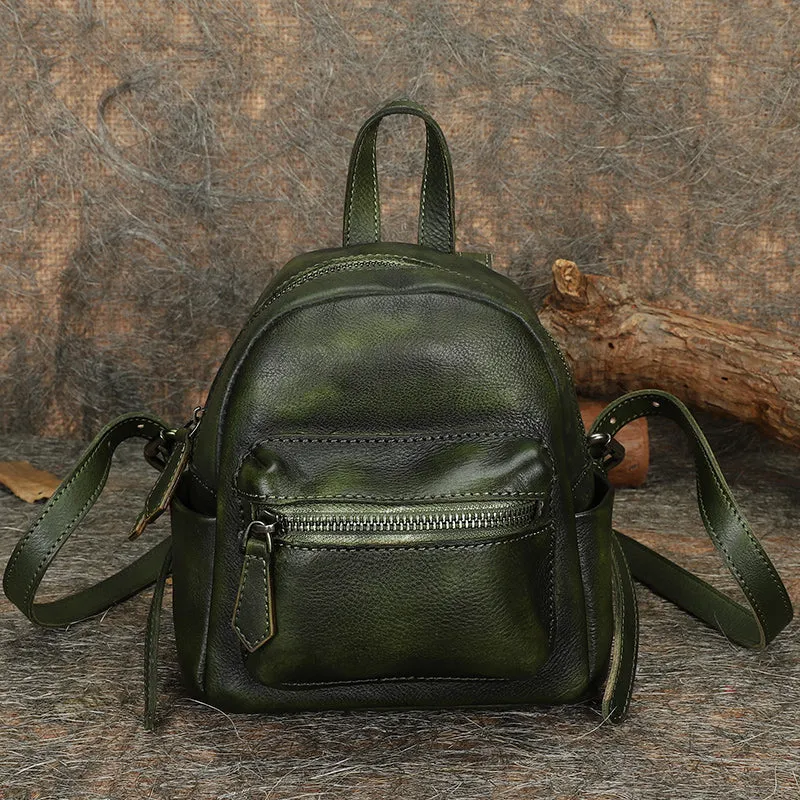 Cute Womens Mini  Brown Small Leather Backpack Bag Purses for Women