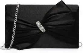 Dasein Women Elegant Satin Bow Flap Evening Bag Rhinestone Clutch Purse Handbag Formal/Wedding/Prom/Party