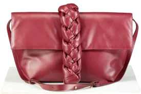 DeMellier Burgundy Leather Verona Braided Calfskin Clutch Bag with shoulder strap In Ruby Smooth