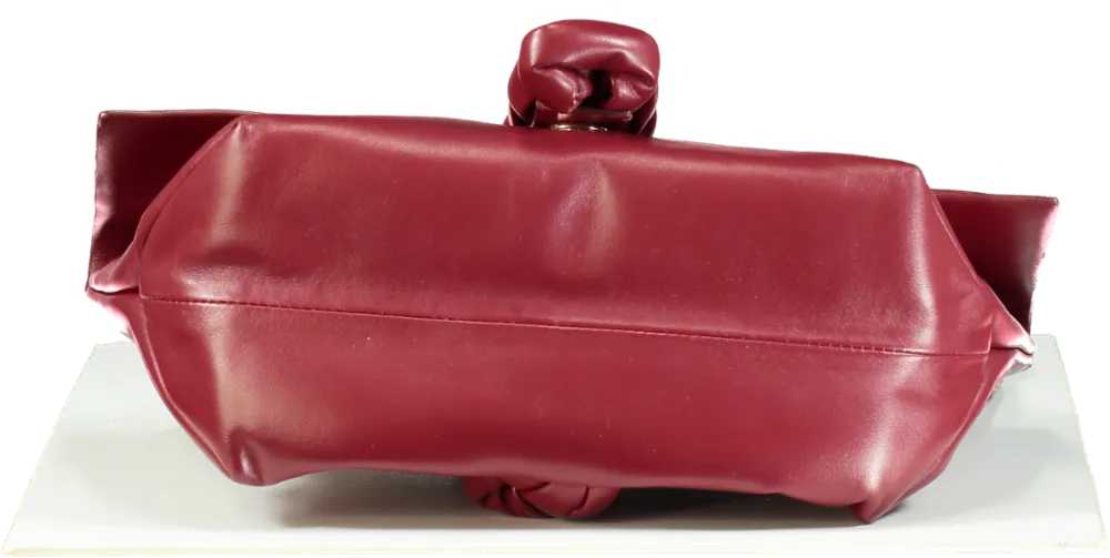 DeMellier Burgundy Leather Verona Braided Calfskin Clutch Bag with shoulder strap In Ruby Smooth