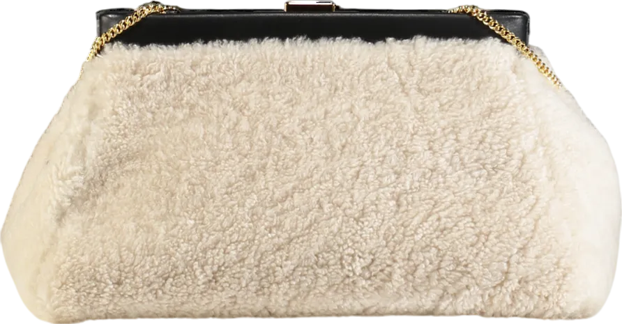 DeMellier London Demellier Cream N102 Cannes Shearling Clutch Bag With Chain Strap