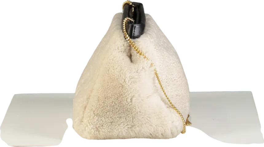 DeMellier London Demellier Cream N102 Cannes Shearling Clutch Bag With Chain Strap
