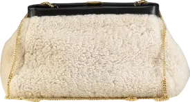 DeMellier London Demellier Cream N102 Cannes Shearling Clutch Bag With Chain Strap