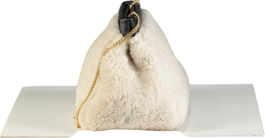 DeMellier London Demellier Cream N102 Cannes Shearling Clutch Bag With Chain Strap