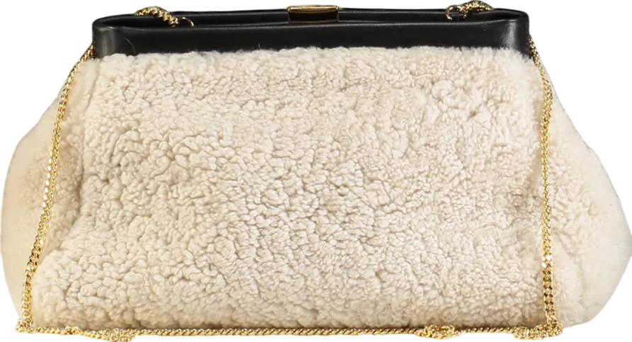 DeMellier London Demellier Cream N102 Cannes Shearling Clutch Bag With Chain Strap