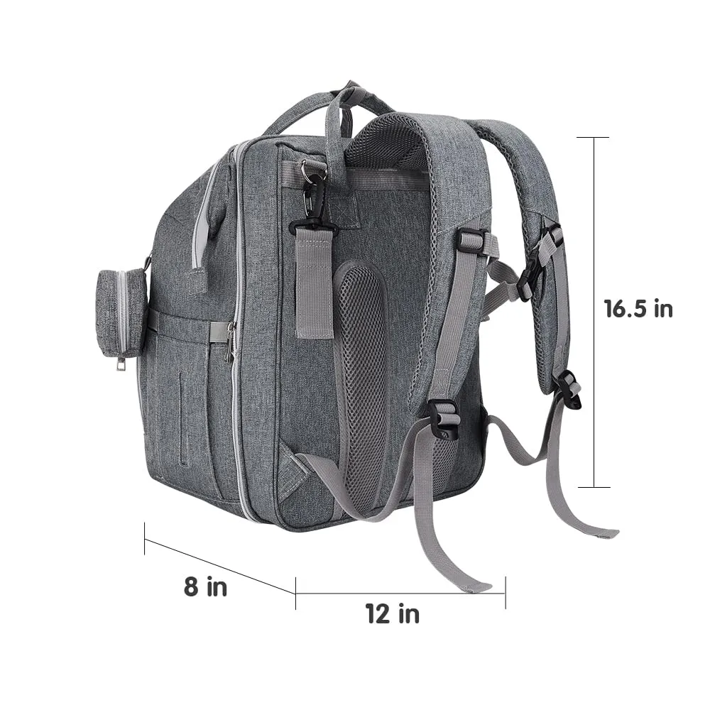 DERJUNSTAR Diaper Bag Backpack  Large Capacity Baby Diaper Bag with Changing Pad, Waterproof Travel Backpack for Boys & Girls, Multi-Function Baby Bag with USB Charging Port, Grey
