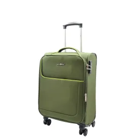 DR521 Lightweight 4 Wheel Soft Hand Luggage Cabin Size Suitcase Green