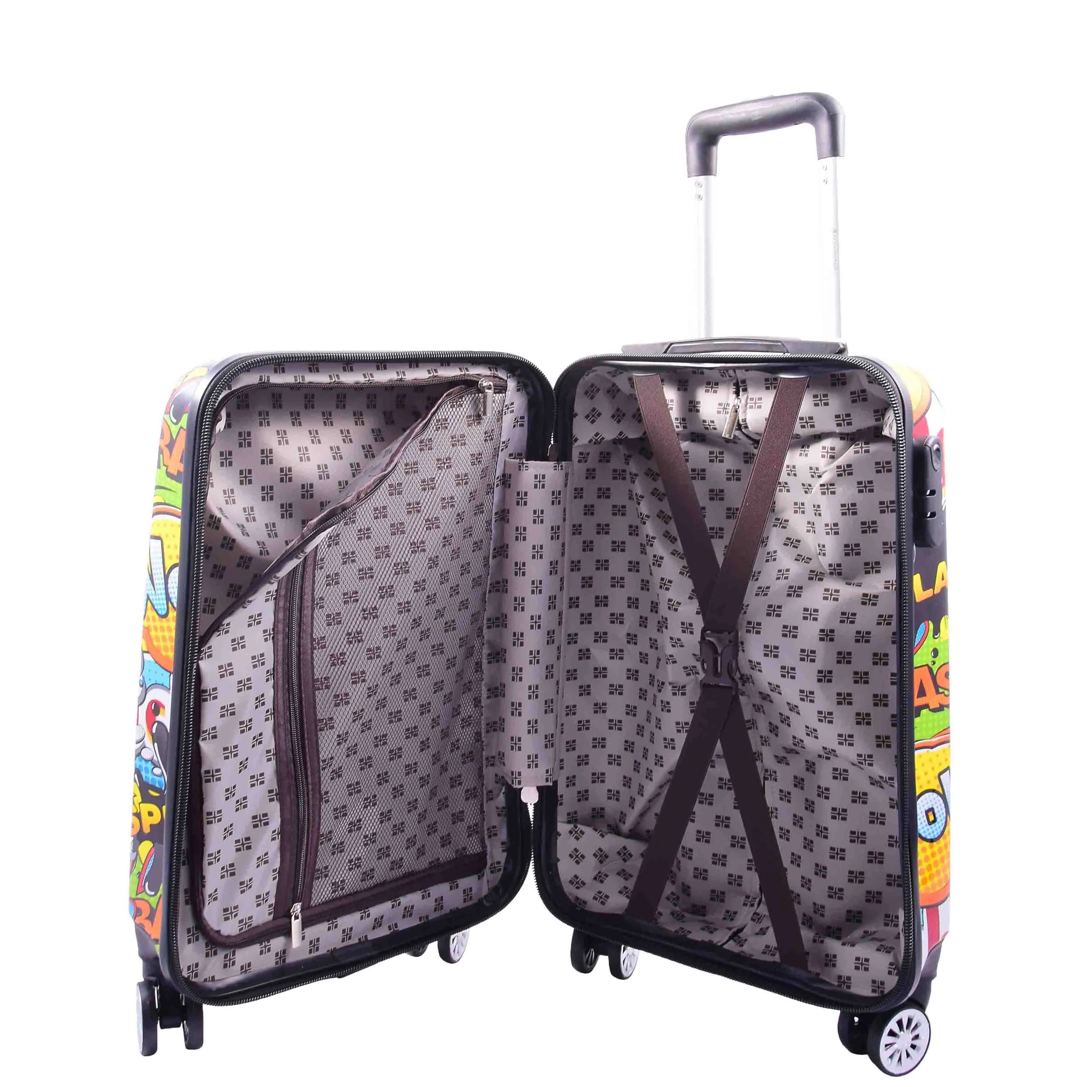 DR632 Cabin Size Hard Shell Four Wheels Comic Print Suitcase
