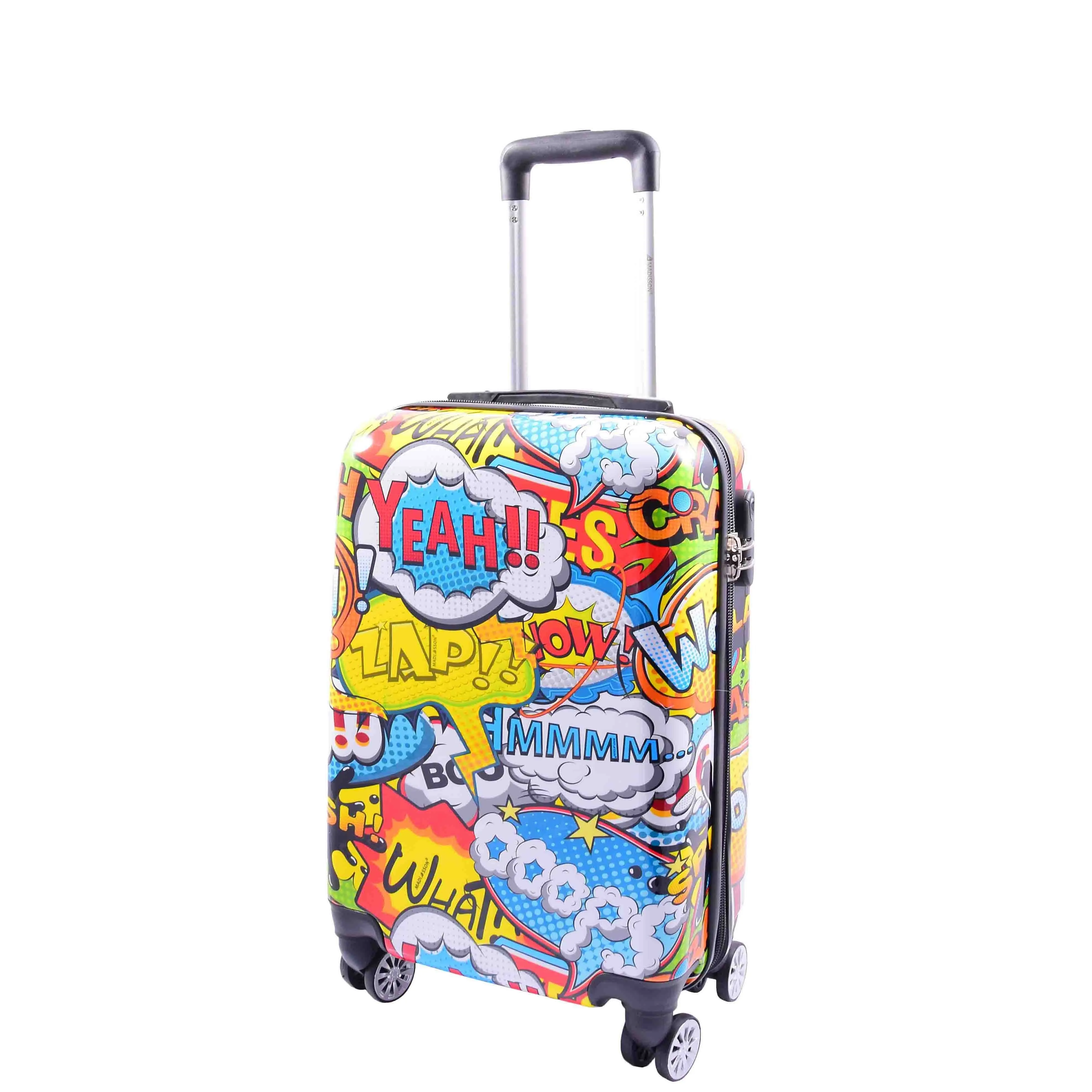 DR632 Cabin Size Hard Shell Four Wheels Comic Print Suitcase