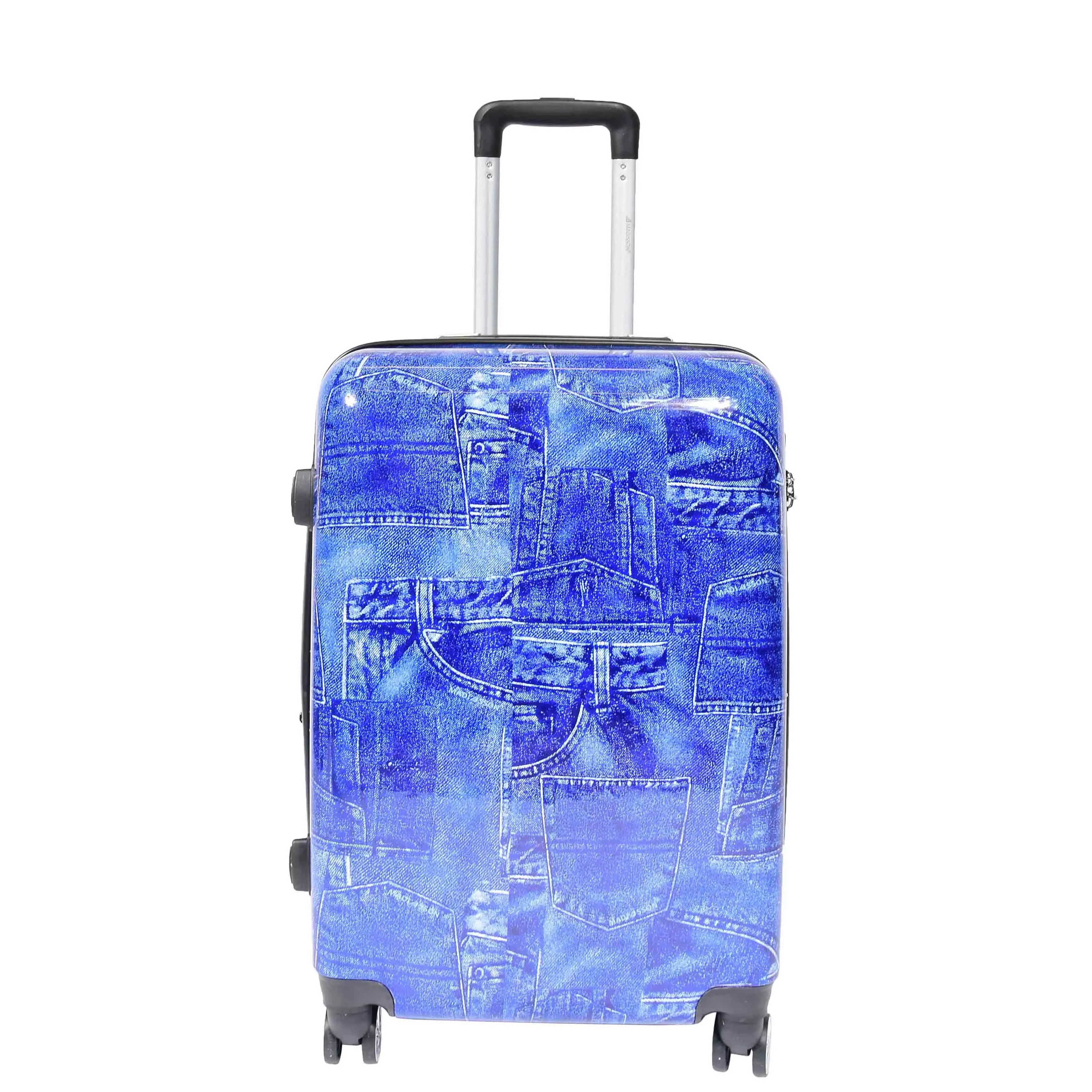 DR634 Jeans Print ABS Hard Four Wheels Luggage Blue