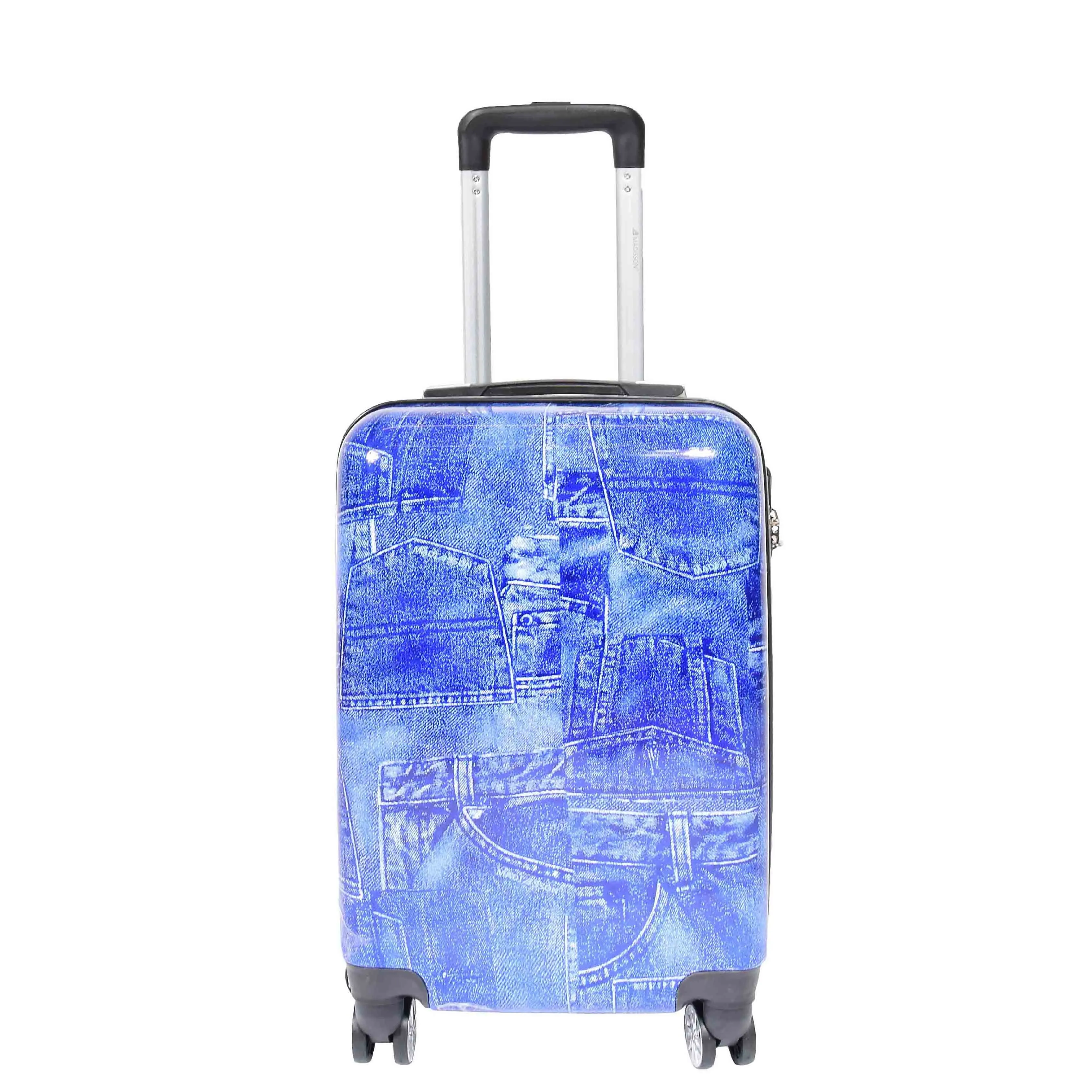 DR634 Jeans Print ABS Hard Four Wheels Luggage Blue