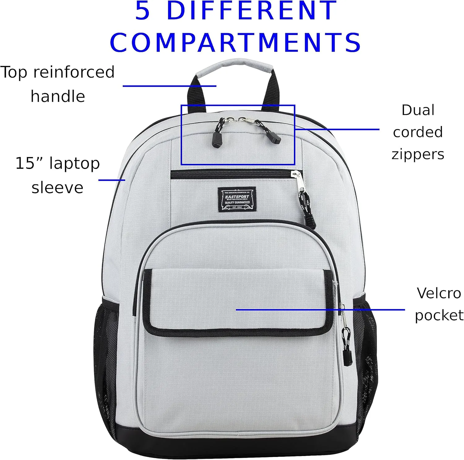 Eastsport Tech Laptop Carry On Luggage Casual Daypack Commuter Bag Backpack for Work, Travel, Outdoors, White