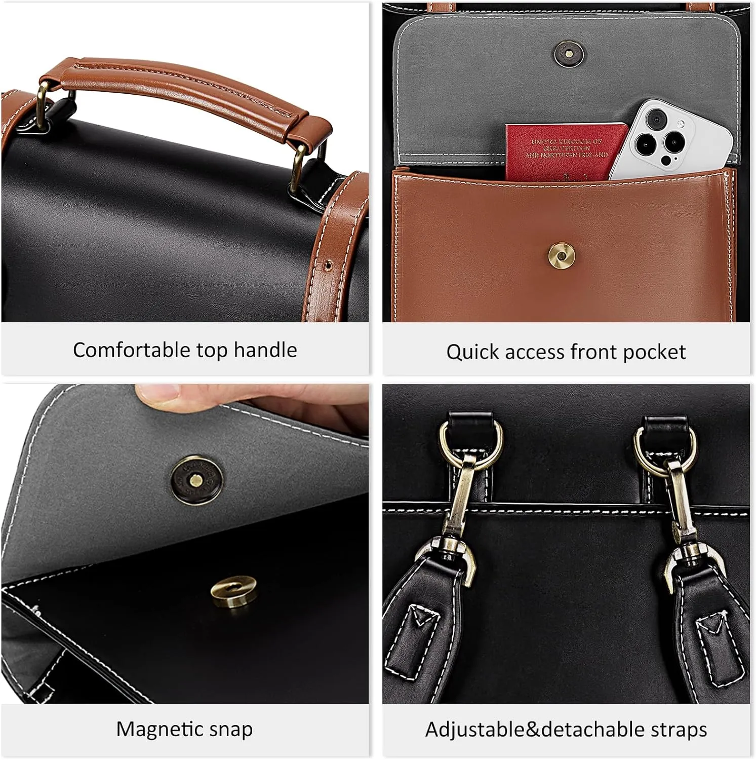 ECOSUSI Laptop Backpack for Women PU Leather Backpack Vintage for Laptop 15.6 inches Computer Bag College Bookbag
