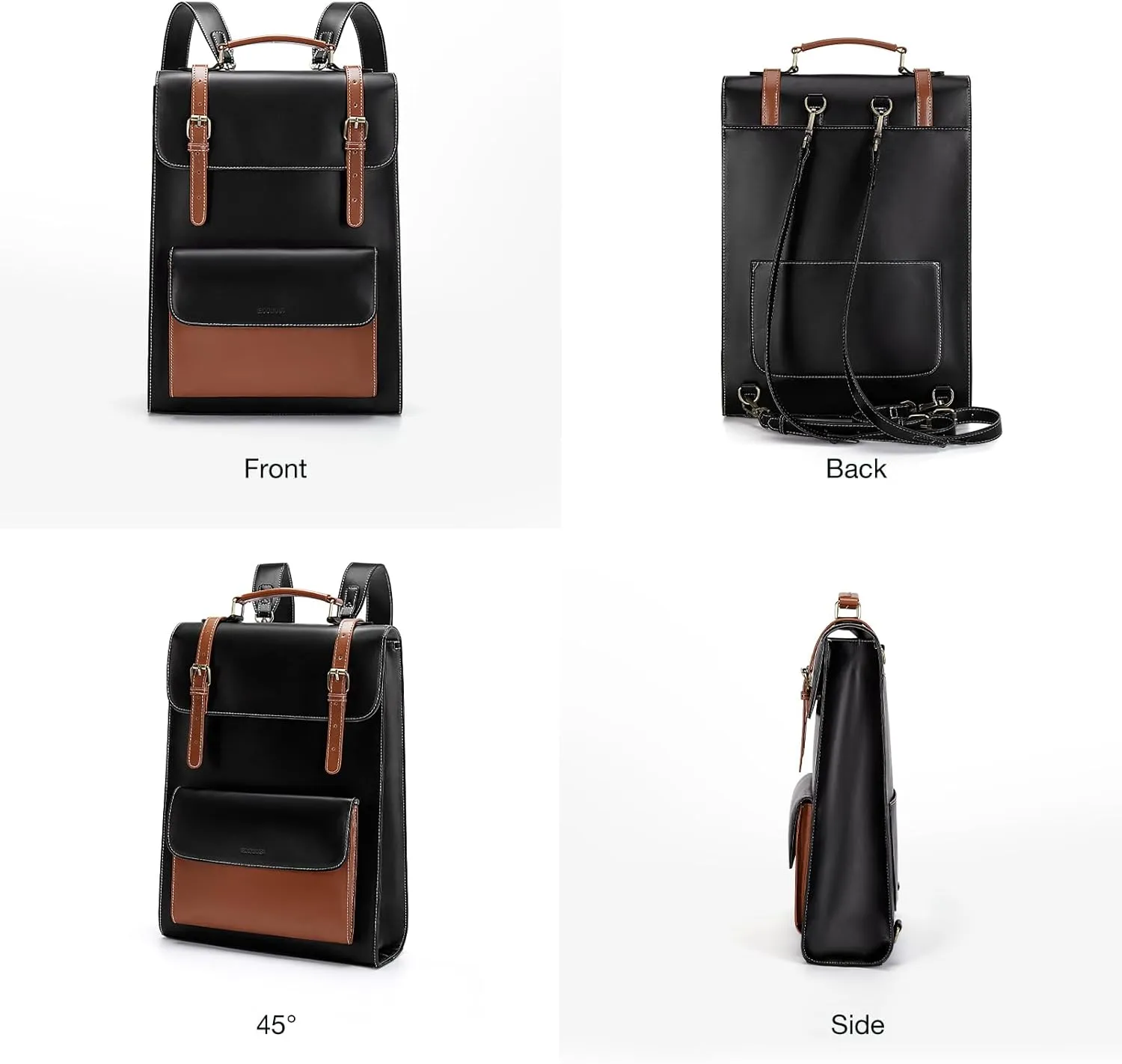 ECOSUSI Laptop Backpack for Women PU Leather Backpack Vintage for Laptop 15.6 inches Computer Bag College Bookbag