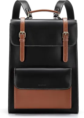 ECOSUSI Laptop Backpack for Women PU Leather Backpack Vintage for Laptop 15.6 inches Computer Bag College Bookbag