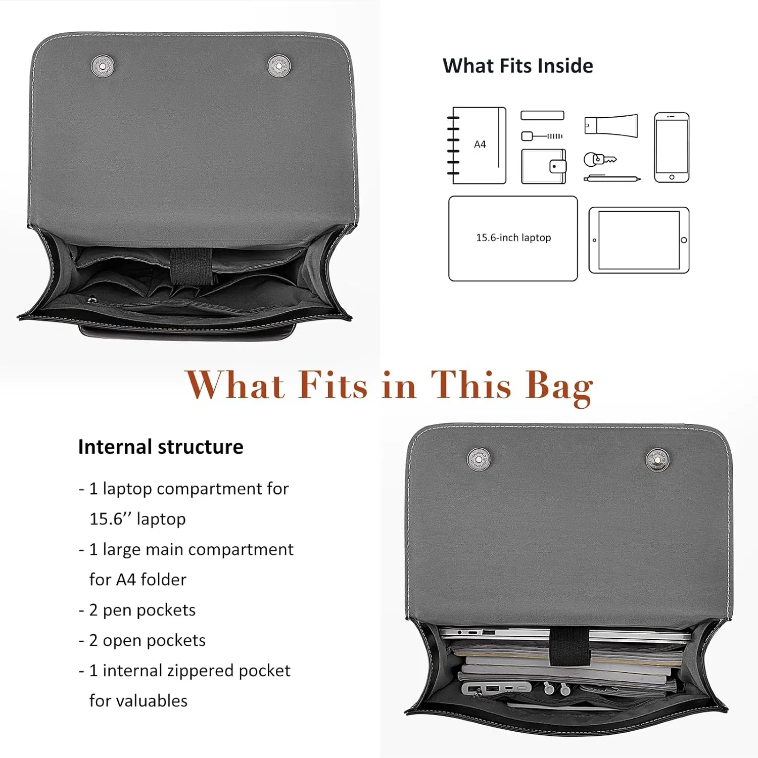ECOSUSI Laptop Backpack for Women PU Leather Backpack Vintage for Laptop 15.6 inches Computer Bag College Bookbag