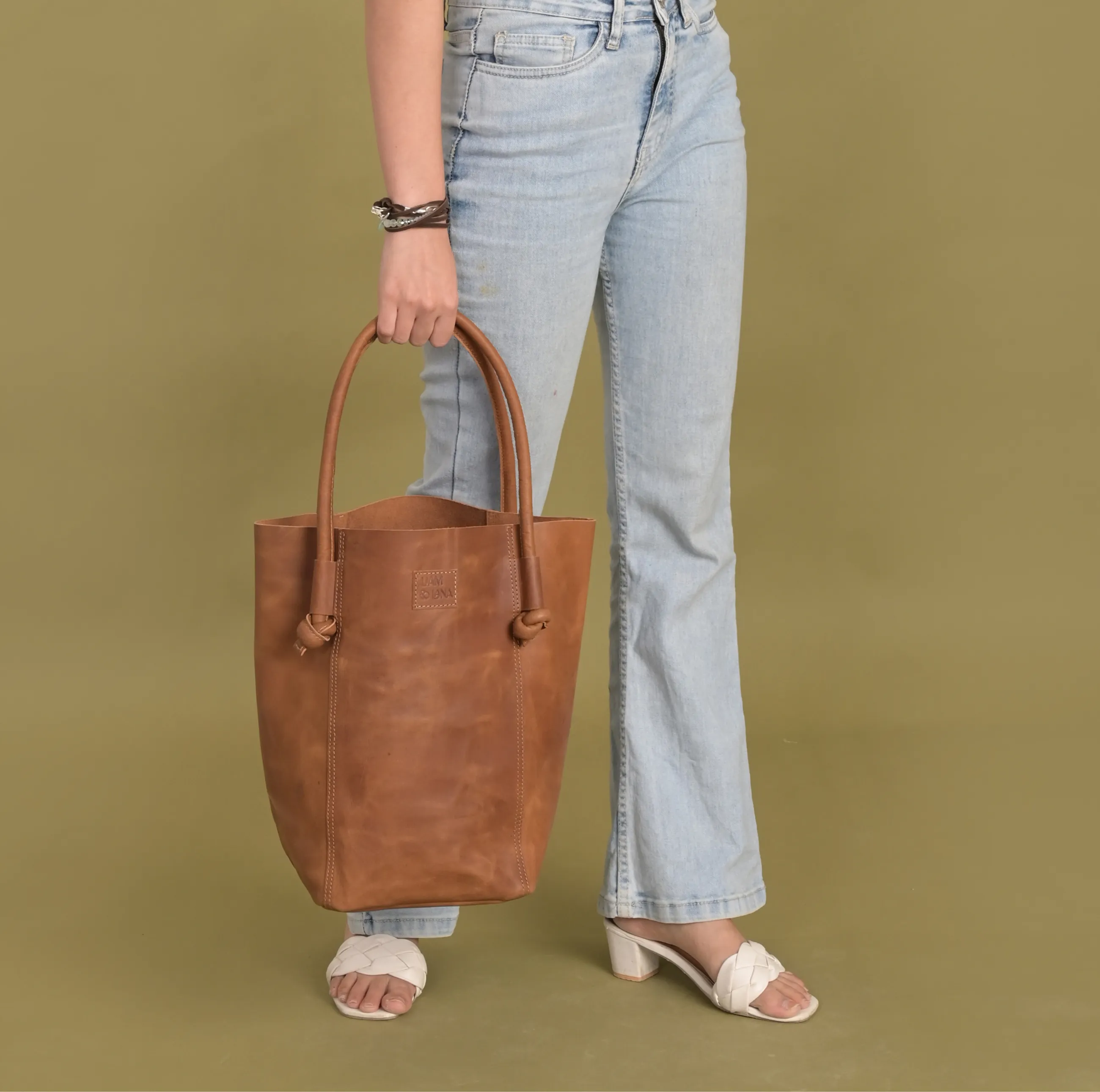 Elsie Leather Tote - Tan Brown