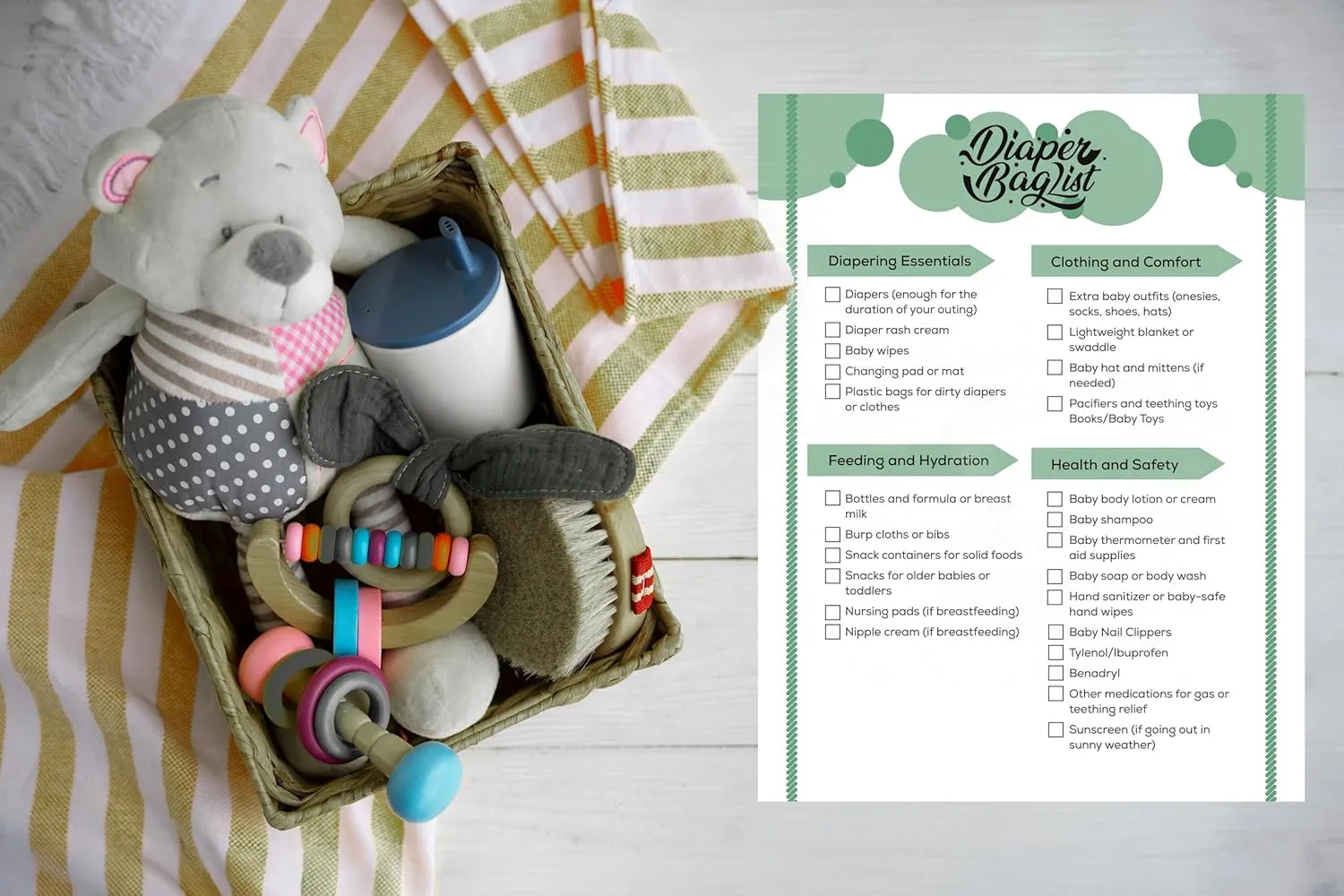 EnrichGoods Ultimate Diaper Bag Checklist - Comprehensive Baby Essentials List for New Parents