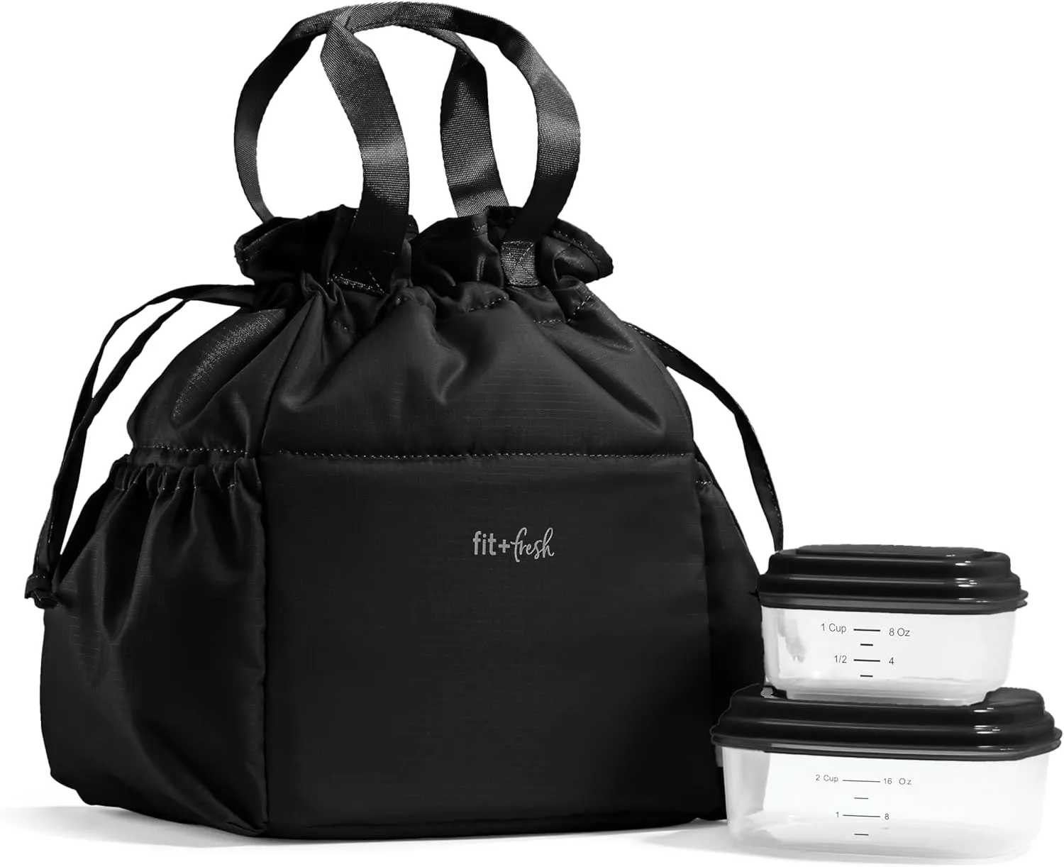 Fit & Fresh Lunch Bag For Women, Insulated Womens Lunch Bag For Work, Stain-Resistant Large Lunch Box For Women With Containers, Cinch Closure Cromwell Bag, Black