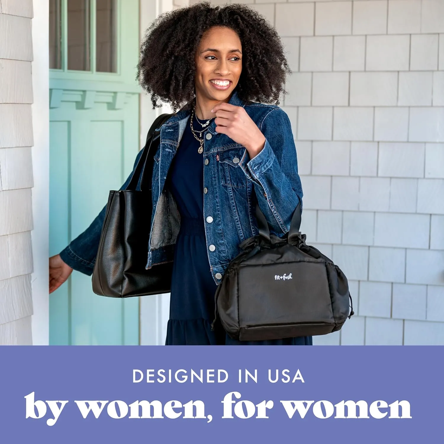 Fit & Fresh Lunch Bag For Women, Insulated Womens Lunch Bag For Work, Stain-Resistant Large Lunch Box For Women With Containers, Cinch Closure Cromwell Bag, Black