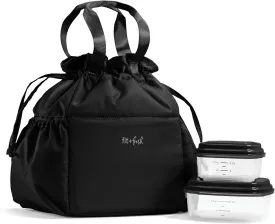 Fit & Fresh Lunch Bag For Women, Insulated Womens Lunch Bag For Work, Stain-Resistant Large Lunch Box For Women With Containers, Cinch Closure Cromwell Bag, Black