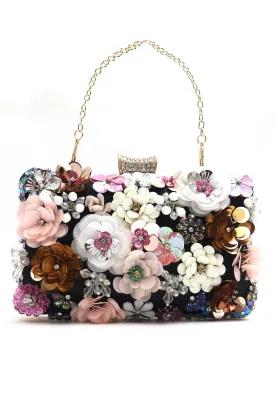 Floral Embellished Clutch-Black