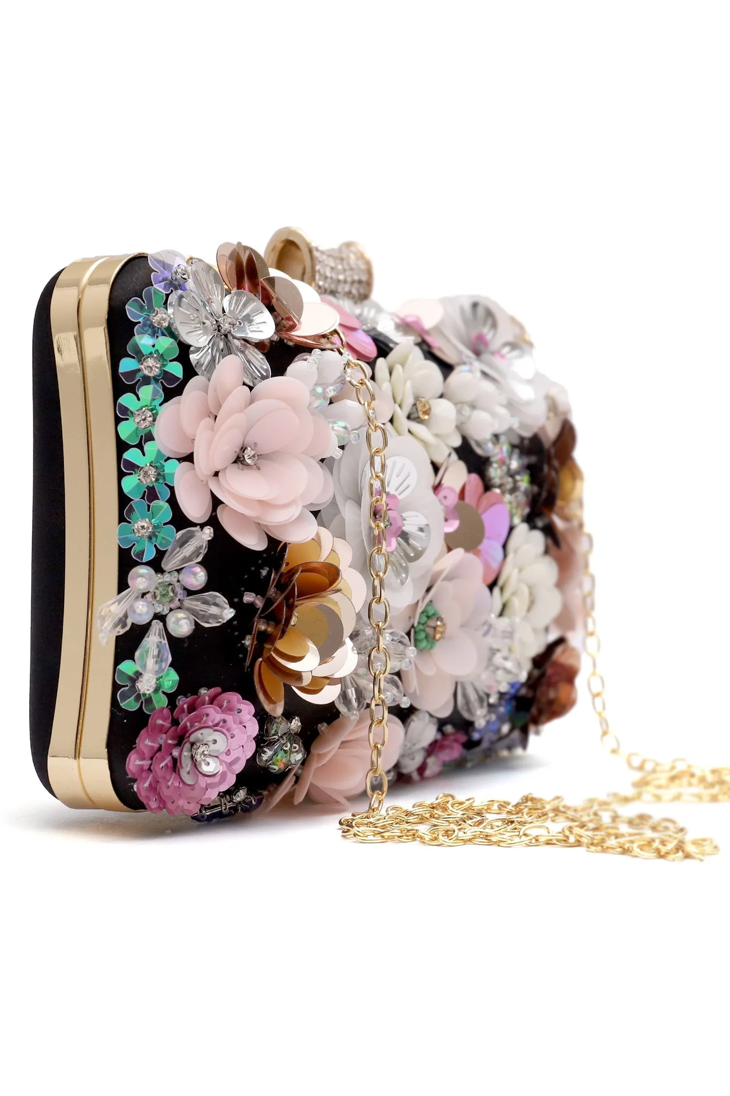 Floral Embellished Clutch-Black