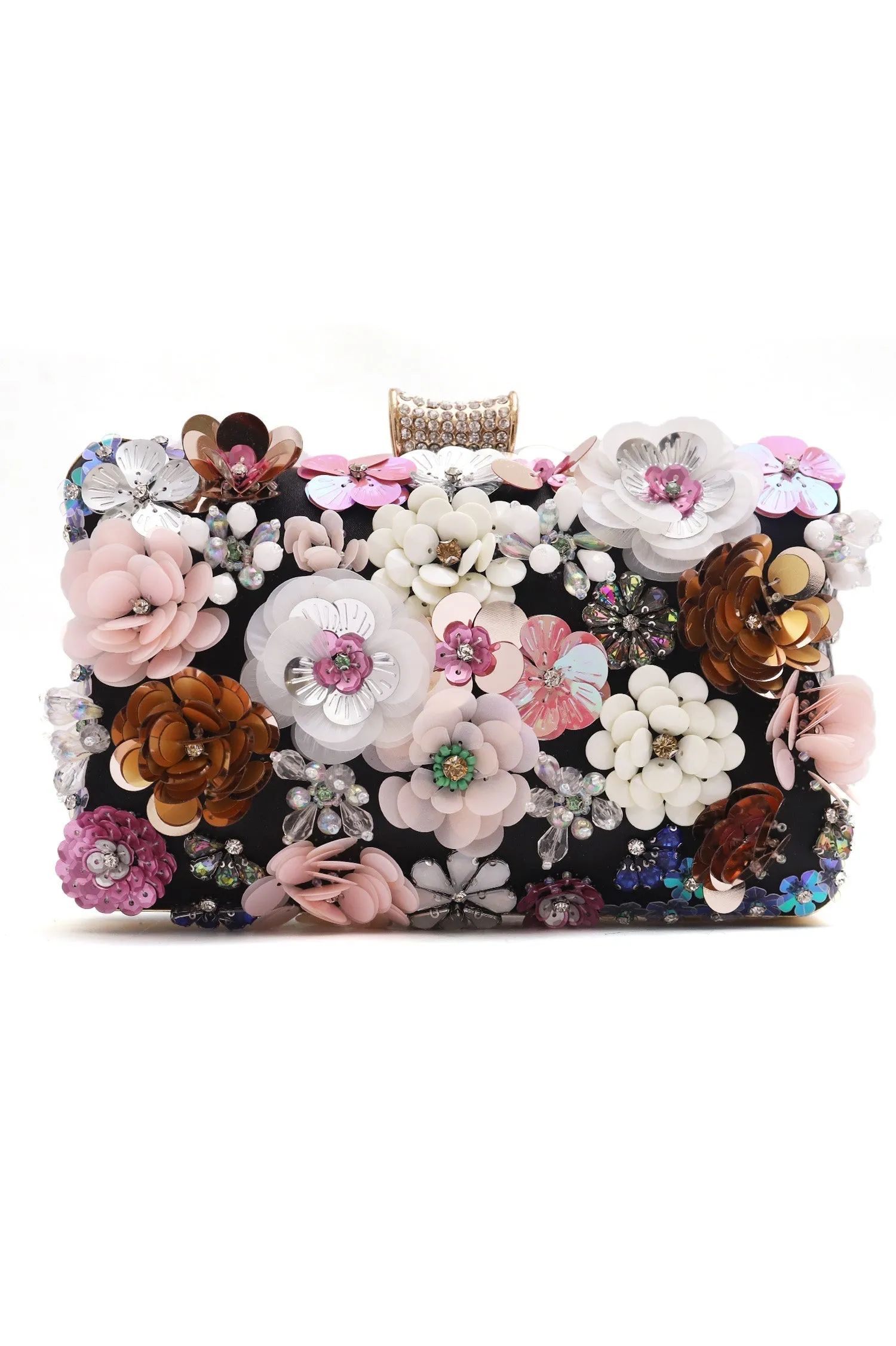 Floral Embellished Clutch-Black