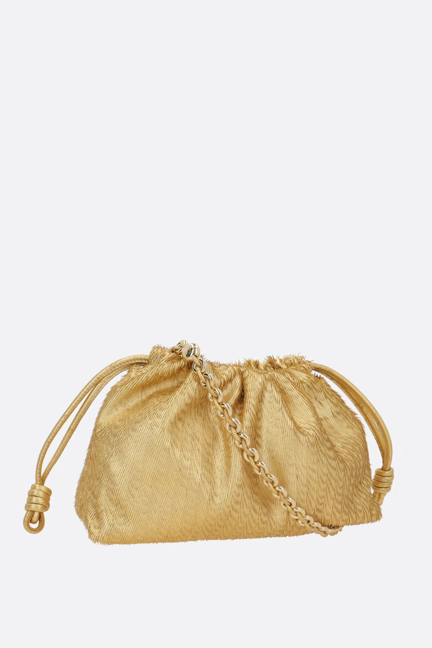 Fringed Drawstring Nappa Leather Clutch
