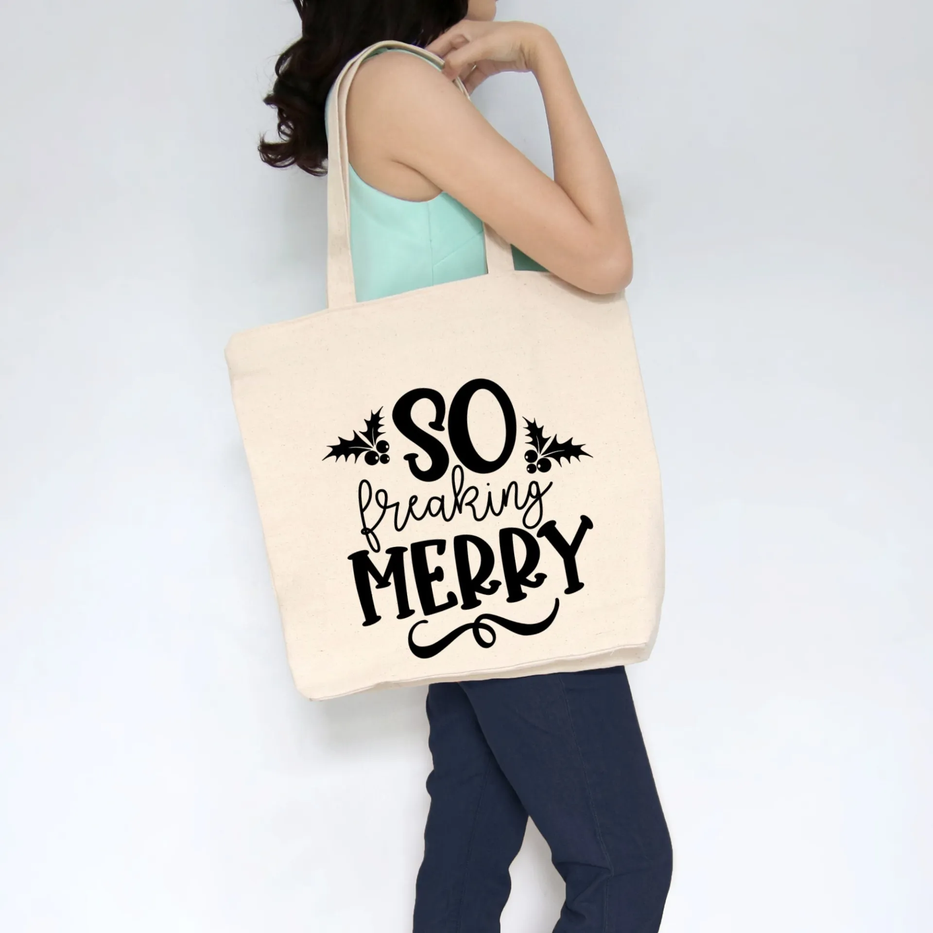 Funny Sarcastic Christmas Large Heavy Cotton Canvas Tote Bag with Pockets | Reusable Canvas Bag for Shopping or Overnight |Sarcasm Quote Bag
